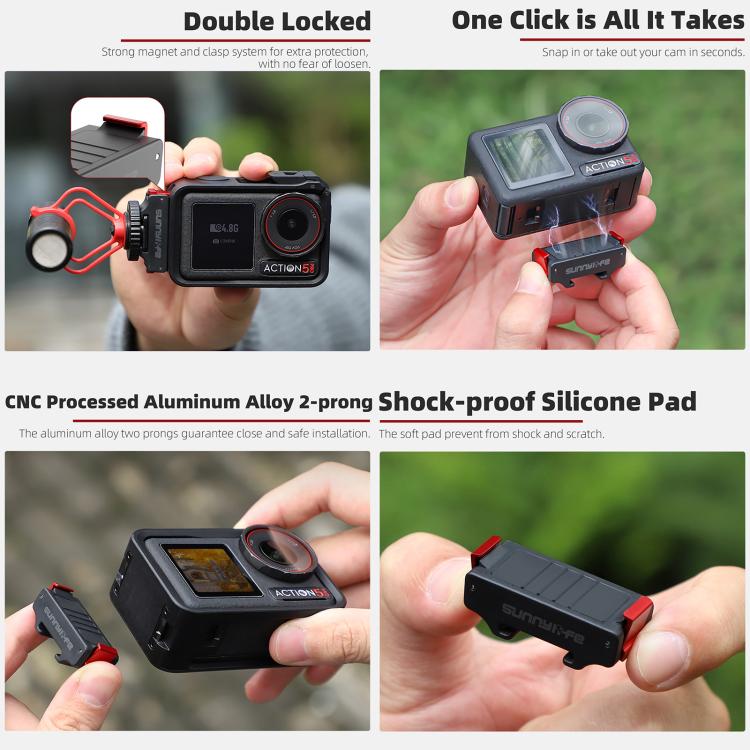 For DJI Osmo Action 5 Pro / 4 / 3 Sunnylife Foldable Magnetic Quick Release Mount + Magnetic Cold Shoe Adapter (Black) - free shipping - PMC TechLife - Order now!