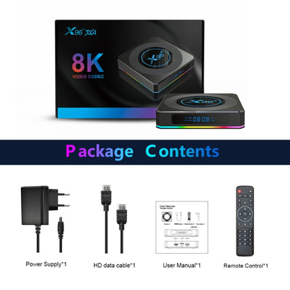 X96 X4 8K Smart TV BOX Android 11.0 Media Player with Remote Control, Amlogic S905X4 Quad Core ARM Cortex A55, RAM: 4GB, ROM: 64GB, Support 1000M, Dual Band WiFi, Bluetooth, UK Plug - Amlogic S905 by PMC Jewellery | Online Shopping South Africa | PMC Jewellery | Buy Now Pay Later Mobicred