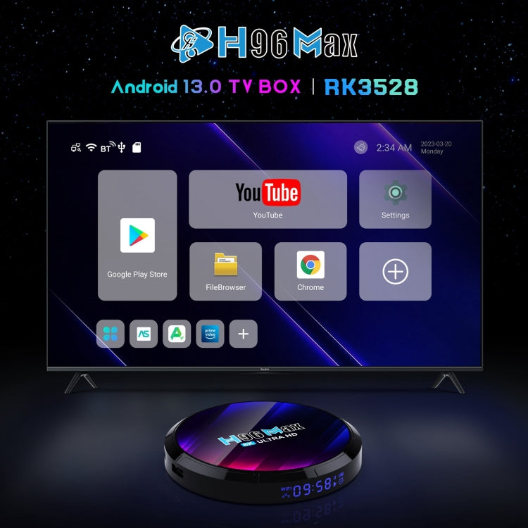 H96 Max 8K Ultra HD Smart TV Box Android 13.0 Media Player with Remote Control, RK3528 Quad-Core, 2GB+16GB(AU Plug) - RK3318 by PMC Jewellery | Online Shopping South Africa | PMC Jewellery | Buy Now Pay Later Mobicred