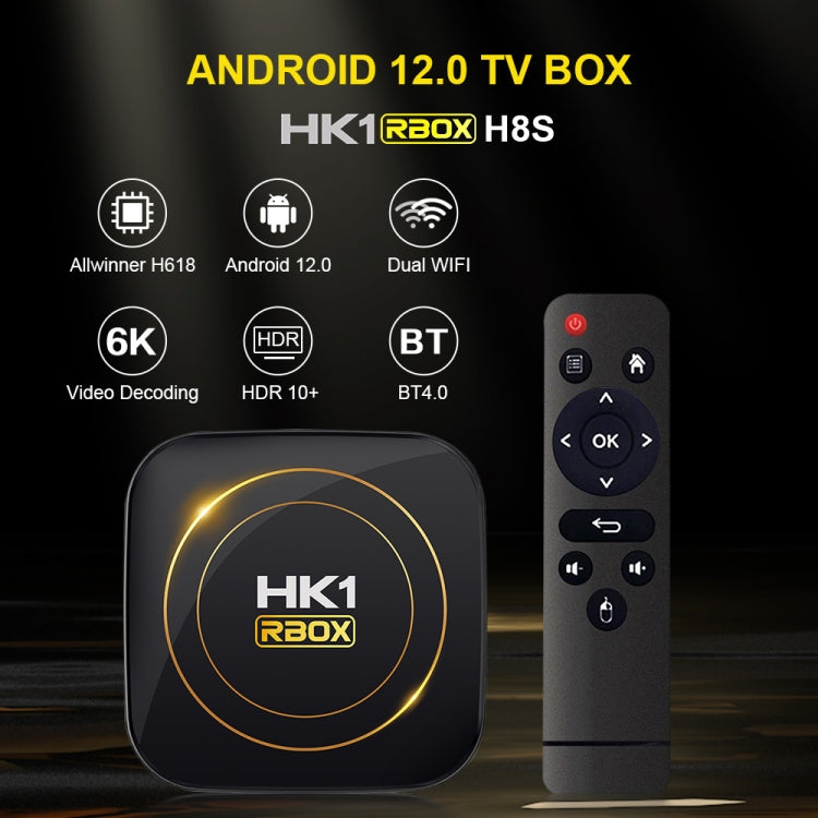 HK1 RBOX-H8S 4K Ultra HD Android 12.0 Smart TV Box with Remote Control, Allwinner H618 Quad-Core, 2GB+16GB(EU Plug) - Others by PMC Jewellery | Online Shopping South Africa | PMC Jewellery | Buy Now Pay Later Mobicred