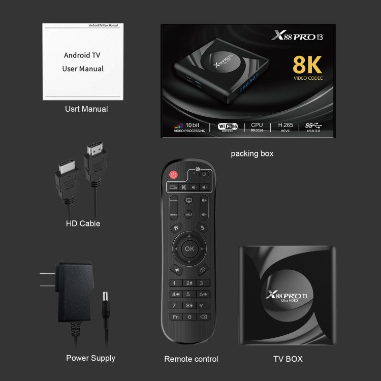 X88 Pro 13 Android 13.0 Smart TV Box with Remote Control, RK3528 Quad-Core, 4G+64GB (US Plug) - Others by PMC TechLife | Online Shopping South Africa | PMC TechLife