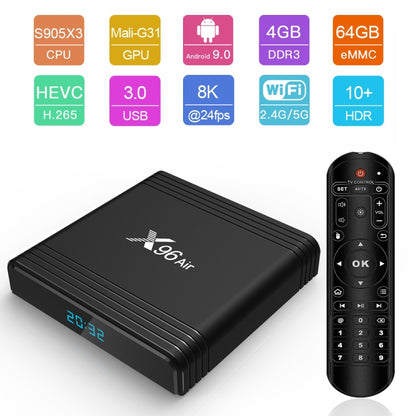 X96 Air 8K Smart TV BOX Android 9.0 Media Player with Remote Control, Quad-core Amlogic S905X3, RAM: 2GB, ROM: 16GB, Dual Band WiFi, UK Plug - Amlogic S905 by PMC Jewellery | Online Shopping South Africa | PMC Jewellery | Buy Now Pay Later Mobicred