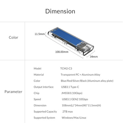 ORICO TCM2-C3 NVMe M.2 SSD Enclosure (10Gbps) - HDD Enclosure by ORICO | Online Shopping South Africa | PMC Jewellery