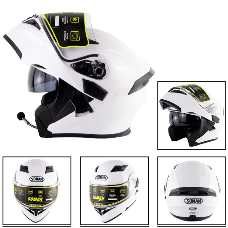 Soman 955 Skyeye Motorcycle Full / Open Face Bluetooth Helmet Headset Full Face, Supports Answer / Hang Up Calls(Pearl White) - Helmets by SOMAN | Online Shopping South Africa | PMC Jewellery | Buy Now Pay Later Mobicred