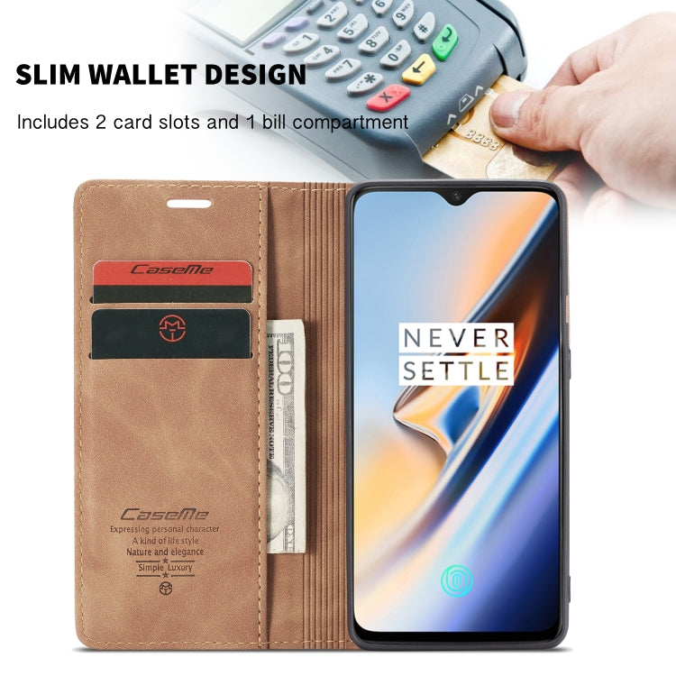 CaseMe-013 Multi-functional Retro Frosted Horizontal Flip Leather Case with Card Slot & Holder & Wallet For OnePlus 7(Brown) - free shipping - PMC Jewellery - Order now!