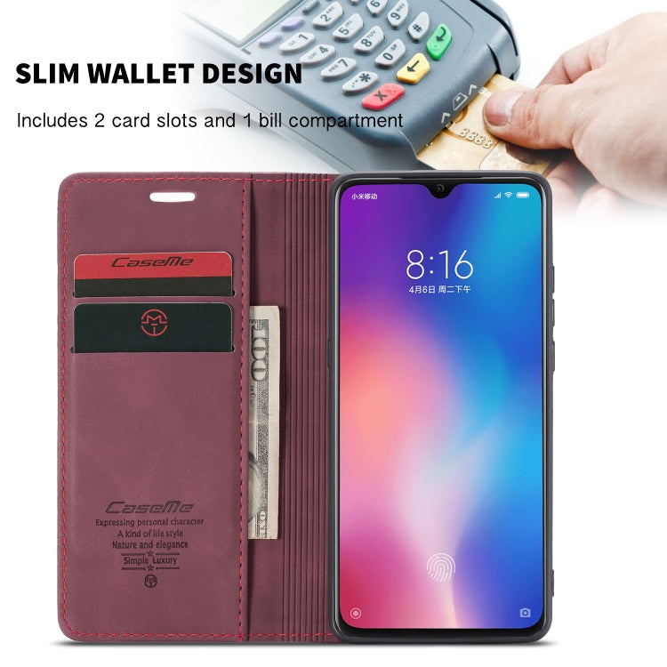 CaseMe-013 Multi-functional Retro Frosted Horizontal Flip Leather Case with Card Slot & Holder & Wallet For Xiaomi Mi 9(Wine Red) - Xiaomi Cases by CaseMe | Online Shopping South Africa | PMC Jewellery | Buy Now Pay Later Mobicred