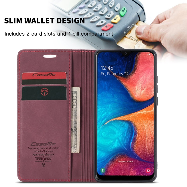 CaseMe-013 Multi-functional Retro Frosted Horizontal Flip Leather Case with Card Slot & Holder & Wallet For Galaxy A20e(Wine Red) - Galaxy Phone Cases by CaseMe | Online Shopping South Africa | PMC Jewellery | Buy Now Pay Later Mobicred