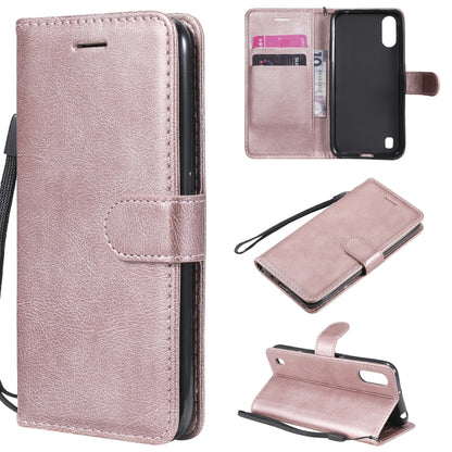 For Samsung Galaxy A01 Solid Color Horizontal Flip Protective Leather Case with Holder & Card Slots & Wallet & Photo Frame & Lanyard(Rose Gold) - Galaxy Phone Cases by PMC Jewellery | Online Shopping South Africa | PMC Jewellery