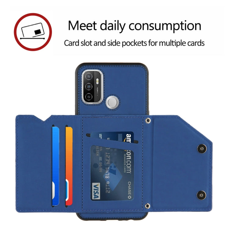 For OPPO A53 Skin Feel PU + TPU + PC Back Cover Shockproof Case with Card Slots & Holder & Photo Frame(Royal Blue) - OPPO Cases by PMC Jewellery | Online Shopping South Africa | PMC Jewellery | Buy Now Pay Later Mobicred