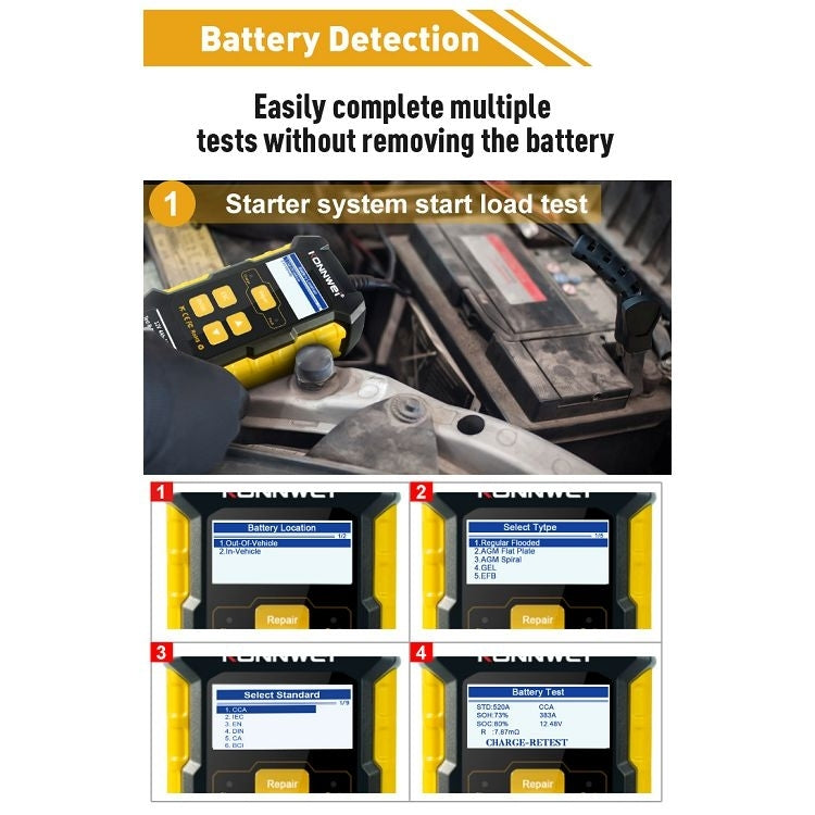 KONNWEI KW510 3 in 1 Car Battery Tester / Charger / Repairer, Support 8 Languages(US Plug) - Code Readers & Scan Tools by KONNWEI | Online Shopping South Africa | PMC Jewellery | Buy Now Pay Later Mobicred