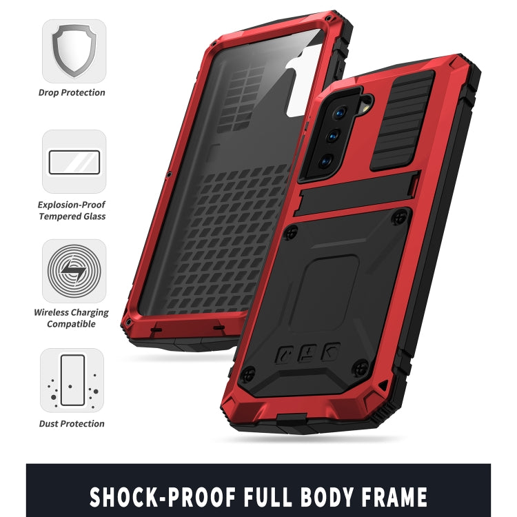 For Samsung Galaxy S21 5G R-JUST Shockproof Waterproof Dust-proof Metal + Silicone Protective Case with Holder(Red) - Galaxy S21 5G Cases by R-JUST | Online Shopping South Africa | PMC Jewellery | Buy Now Pay Later Mobicred