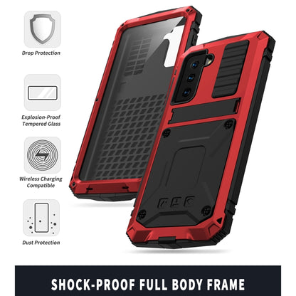 For Samsung Galaxy S21 5G R-JUST Shockproof Waterproof Dust-proof Metal + Silicone Protective Case with Holder(Red) - Galaxy S21 5G Cases by R-JUST | Online Shopping South Africa | PMC Jewellery | Buy Now Pay Later Mobicred