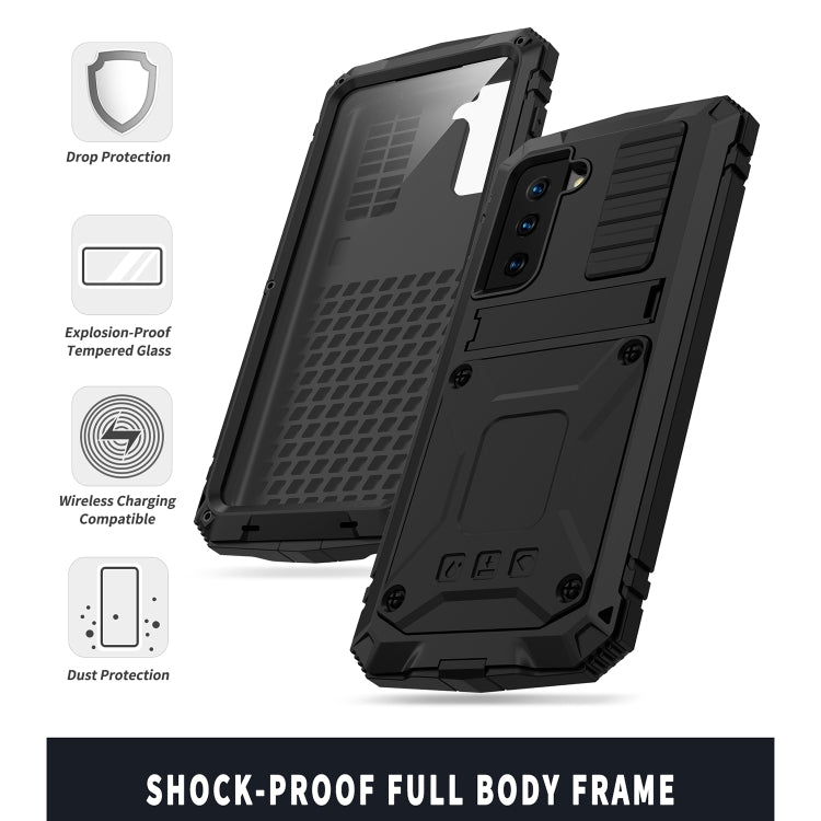 For Samsung Galaxy S21+ 5G R-JUST Shockproof Waterproof Dust-proof Metal + Silicone Protective Case with Holder(Black) - Galaxy S21+ 5G Cases by R-JUST | Online Shopping South Africa | PMC Jewellery | Buy Now Pay Later Mobicred