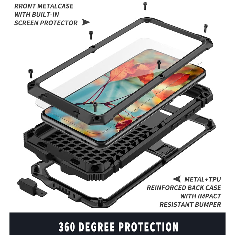 For Samsung Galaxy S21+ 5G R-JUST Shockproof Waterproof Dust-proof Metal + Silicone Protective Case with Holder(Black) - Galaxy S21+ 5G Cases by R-JUST | Online Shopping South Africa | PMC Jewellery | Buy Now Pay Later Mobicred