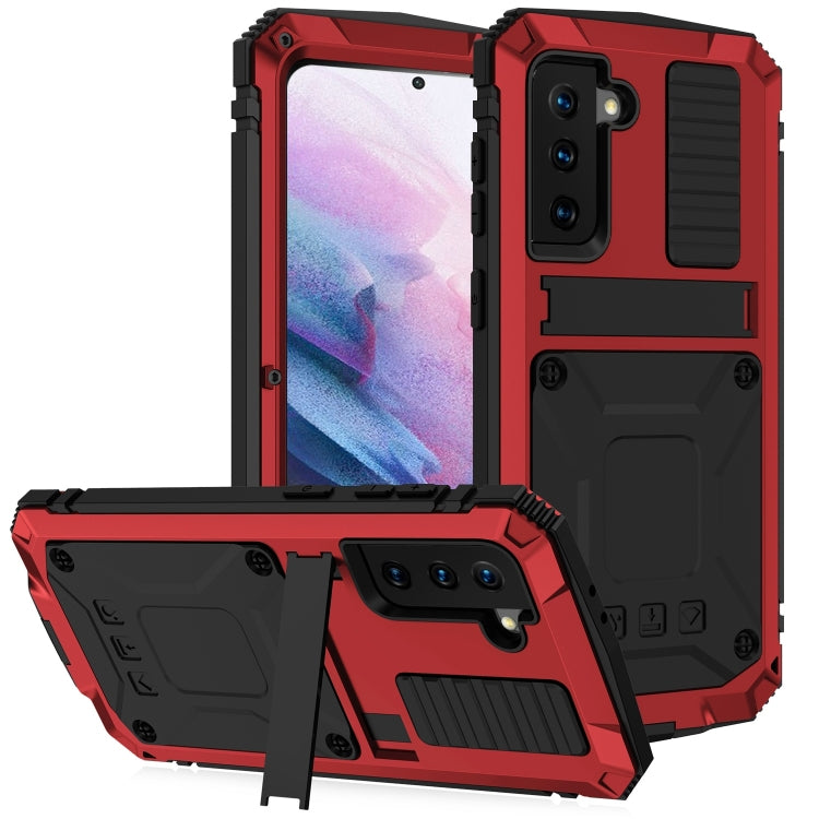 For Samsung Galaxy S21+ 5G R-JUST Shockproof Waterproof Dust-proof Metal + Silicone Protective Case with Holder(Red) - Galaxy S21+ 5G Cases by R-JUST | Online Shopping South Africa | PMC Jewellery | Buy Now Pay Later Mobicred