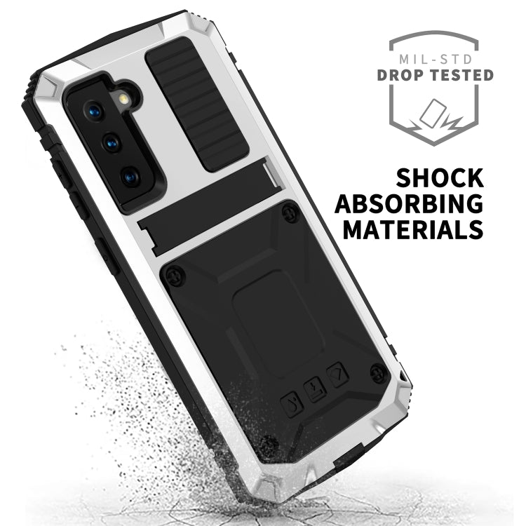 For Samsung Galaxy S21+ 5G R-JUST Shockproof Waterproof Dust-proof Metal + Silicone Protective Case with Holder(Silver) - Galaxy S21+ 5G Cases by R-JUST | Online Shopping South Africa | PMC Jewellery | Buy Now Pay Later Mobicred