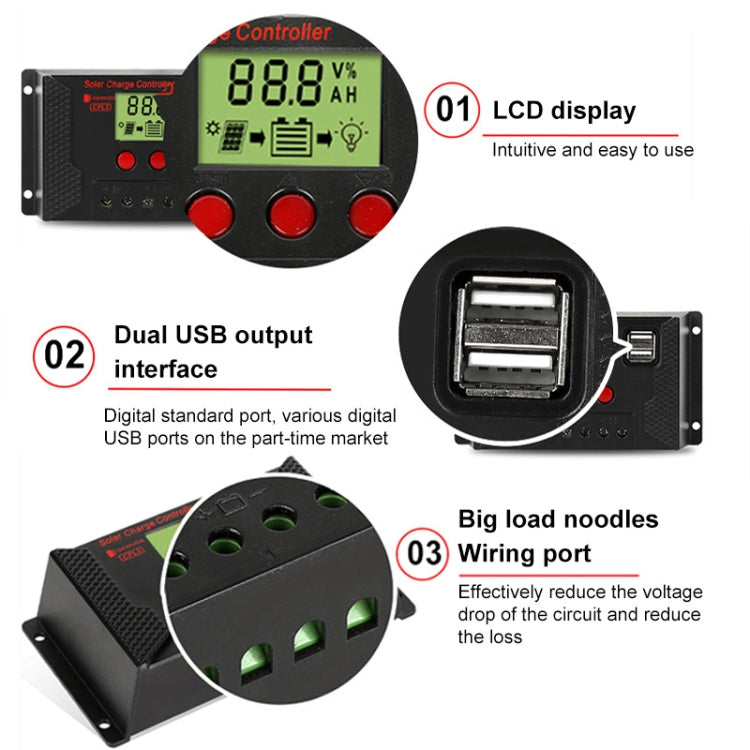 PWM Solar Controller 12V / 24V Lithium Battery Charging Photovoltaic Panel Charging Street Light Controller with Dual USB Output, Model:CPLS-10A - Others by PMC Jewellery | Online Shopping South Africa | PMC Jewellery | Buy Now Pay Later Mobicred