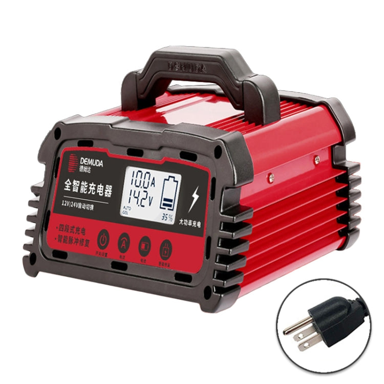 DEMUDA DC100 10A 12V / 24V Car Battery Charger Intelligent Pulse Repair Type Lead-acid Battery, Plug Type:JP Plug(Red) - Battery Charger by PMC Jewellery | Online Shopping South Africa | PMC Jewellery | Buy Now Pay Later Mobicred