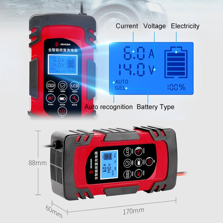 DEMUDA DC-80 Car Battery Charger 12V/24V Intelligent Pulse Repair Type Lead-acid Battery, Plug Type:US Plug(Red) - Battery Charger by PMC Jewellery | Online Shopping South Africa | PMC Jewellery | Buy Now Pay Later Mobicred