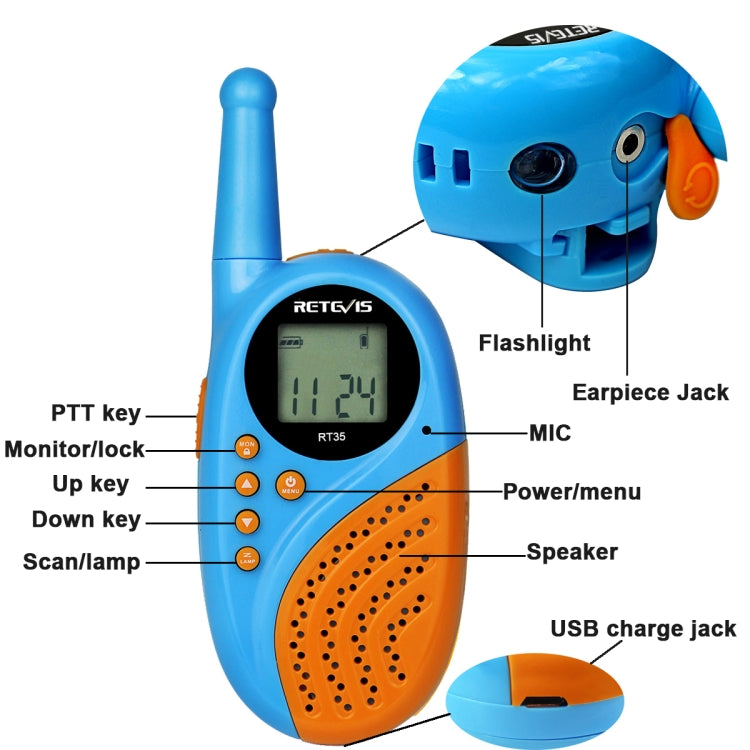 1 Pair RETEVIS RT35 0.5W EU Frequency 446MHz 8CH Handheld Children Walkie Talkie(Blue) - Children by RETEVIS | Online Shopping South Africa | PMC Jewellery | Buy Now Pay Later Mobicred