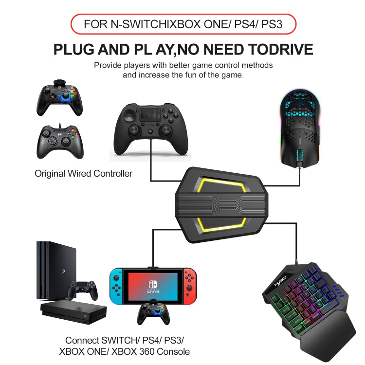 HXSJ P6+V100+J900 Keyboard Mouse Converter + One-handed Keyboard + Gaming Mouse Set - Wired Mice by HXSJ | Online Shopping South Africa | PMC Jewellery | Buy Now Pay Later Mobicred