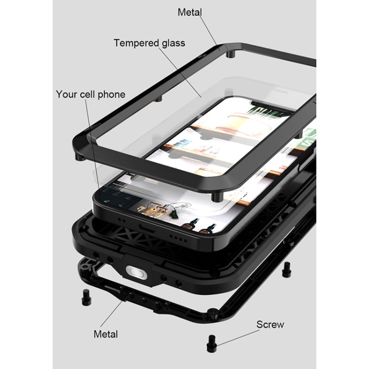 For iPhone 12 LOVE MEI Metal Shockproof Life Waterproof Dustproof Protective Case(Black) - iPhone 12 / 12 Pro Cases by LOVE MEI | Online Shopping South Africa | PMC TechLife | Buy Now Pay Later Mobicred