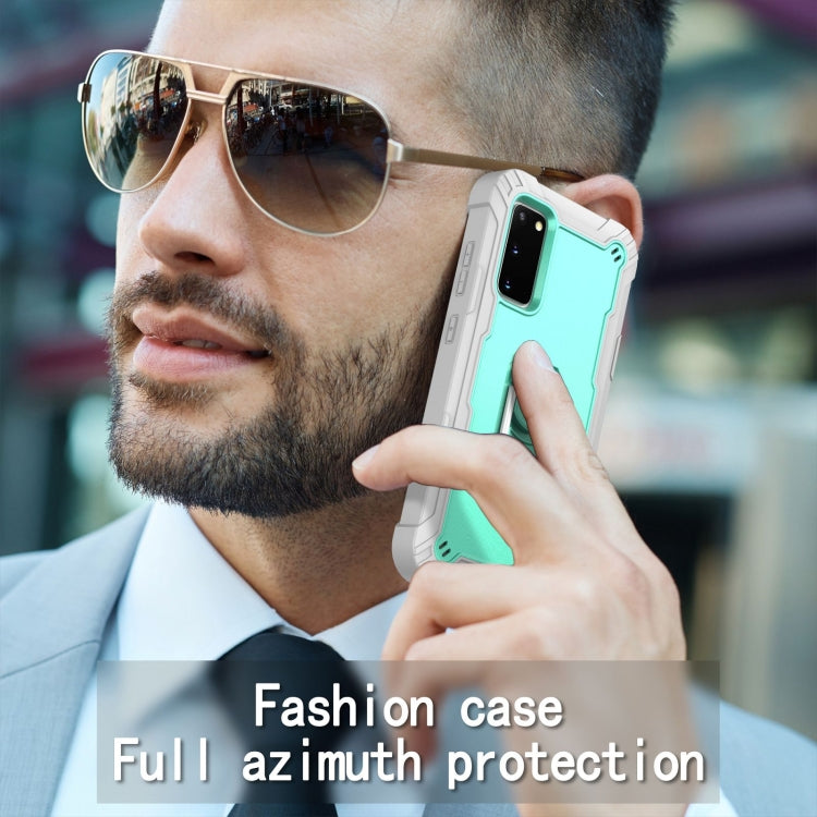 For Samsung Galaxy S20 FE / FE 5G PC + Rubber 3-layers Shockproof Protective Case with Rotating Holder(Grey White + Mint Green) - Galaxy S20 FE Cases by PMC Jewellery | Online Shopping South Africa | PMC Jewellery