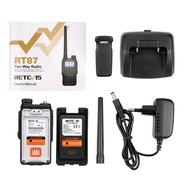 RETEVIS RT87 136-174MHz + 400-480MHz 128CHS Waterproof Dual Band DTMF Two Way Radio Handheld Walkie Talkie, EU Plug - Handheld Walkie Talkie by RETEVIS | Online Shopping South Africa | PMC Jewellery | Buy Now Pay Later Mobicred