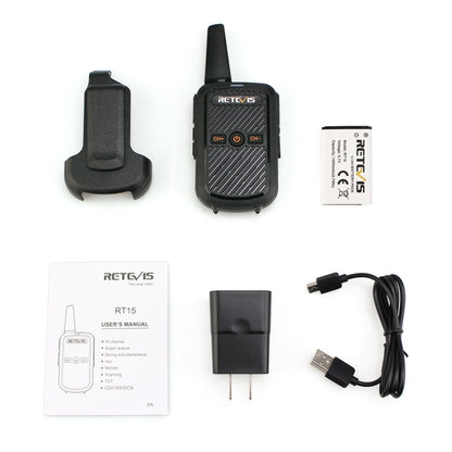 RETEVIS RT15 400-470MHz 16CHS Mini Two Way Radio Walkie Talkie, EU Plug(Black) - Handheld Walkie Talkie by RETEVIS | Online Shopping South Africa | PMC Jewellery | Buy Now Pay Later Mobicred