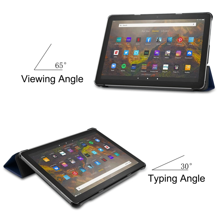 For Amazon Fire HD 10 (2021) Custer Texture Horizontal Flip Leather Case with Three-folding Holder & Sleep / Wake-up Function(Dark Blue) - Amazon by PMC TechLife | Online Shopping South Africa | PMC TechLife | Buy Now Pay Later Mobicred