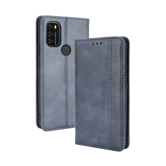 For Blackview A70 (2021) Magnetic Buckle Retro Crazy Horse Texture Horizontal Flip Leather Case with Holder & Card Slots & Photo Frame(Blue) - More Brand by PMC Jewellery | Online Shopping South Africa | PMC Jewellery | Buy Now Pay Later Mobicred