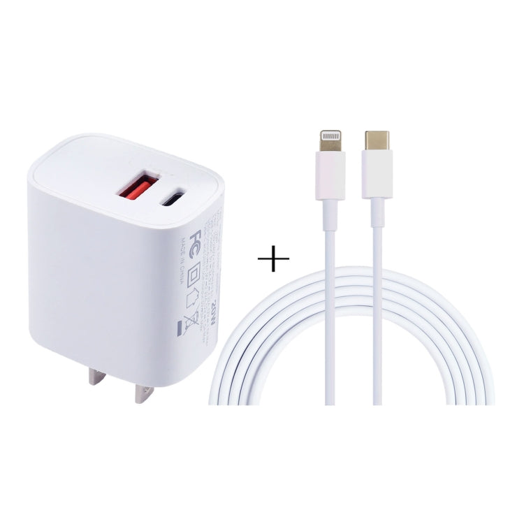 U087 20W USB-C / Type-C + USB Ports Charger with 100W Type-C to 8 Pin Fast Charging Cable 1m, US Plug - USB Charger by PMC Jewellery | Online Shopping South Africa | PMC Jewellery | Buy Now Pay Later Mobicred