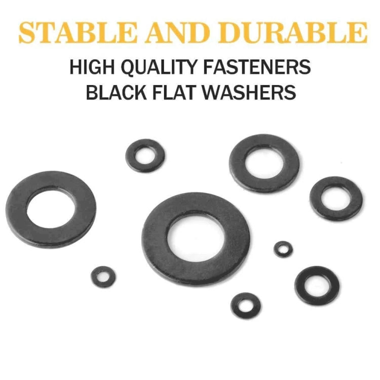 A5714 340 PCS 9 Sizes Black Carbon Steel Flat Washers Set - Booster Cable & Clip by PMC Jewellery | Online Shopping South Africa | PMC Jewellery | Buy Now Pay Later Mobicred