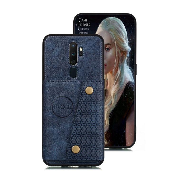 For OPPO A9 (2020) Shockproof Magnetic PU + TPU Protective Case with Card Slots(Blue) - OPPO Cases by PMC Jewellery | Online Shopping South Africa | PMC Jewellery | Buy Now Pay Later Mobicred