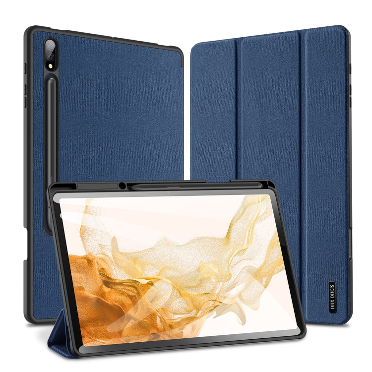 For Samsung Galaxy Tab S8+ / Tab S8 Plus /  Tab S7 FE / Tab S7+ DUX DUCIS Domo Series Horizontal Flip Magnetic PU Leather Case with Three-folding Holder & Wake-up / Sleep Function(Blue) - Galaxy Tab S8+ Cases by DUX DUCIS | Online Shopping South Africa | PMC Jewellery | Buy Now Pay Later Mobicred