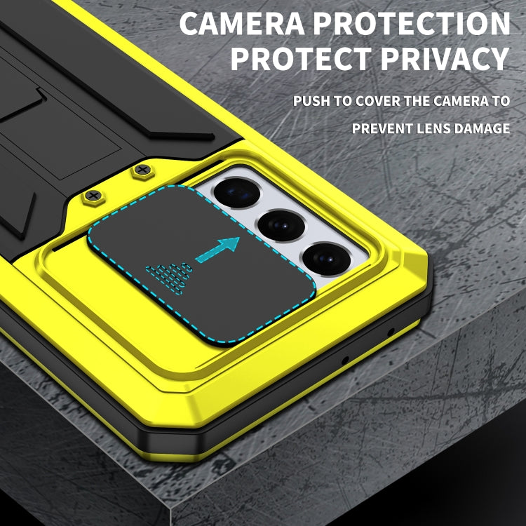 For Samsung Galaxy S21 Ultra 5G R-JUST Sliding Lens Cover Shockproof Dustproof Waterproof Metal + Silicone Case with Invisible Holder(Yellow) - Galaxy S21 Ultra 5G Cases by R-JUST | Online Shopping South Africa | PMC Jewellery | Buy Now Pay Later Mobicred