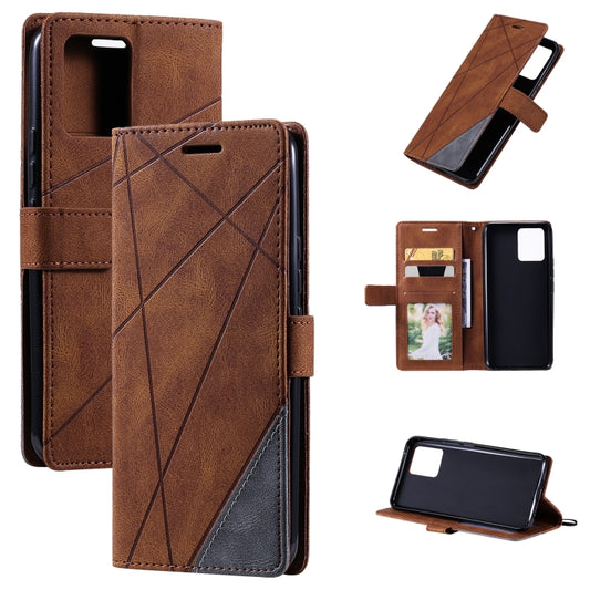 For OPPO Realme 8 4G Skin Feel Splicing Horizontal Flip Leather Case with Holder & Card Slots & Wallet & Photo Frame(Brown) - Realme Cases by PMC Jewellery | Online Shopping South Africa | PMC Jewellery | Buy Now Pay Later Mobicred