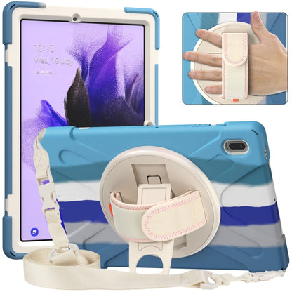 For Samsung Galaxy Tab S7 FE T730 / S7+ / S9+ /S8+ Silicone + PC Protective Case with Holder & Shoulder Strap(Colorful Blue) - Other Galaxy Tab PC by PMC Jewellery | Online Shopping South Africa | PMC Jewellery | Buy Now Pay Later Mobicred