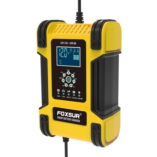 FOXSUR 12A / 12V / 24V Car / Motorcycle 7-stage Lead-acid Battery AGM Charger, Plug Type:US Plug(Yellow) - Battery Charger by FOXSUR | Online Shopping South Africa | PMC Jewellery | Buy Now Pay Later Mobicred