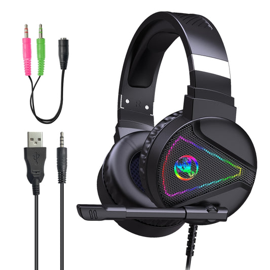 HXSJ F16 3.5mm + USB Port RGB Light Stereo Gaming Headset with Microphone(Black) - Multimedia Headset by HXSJ | Online Shopping South Africa | PMC Jewellery | Buy Now Pay Later Mobicred