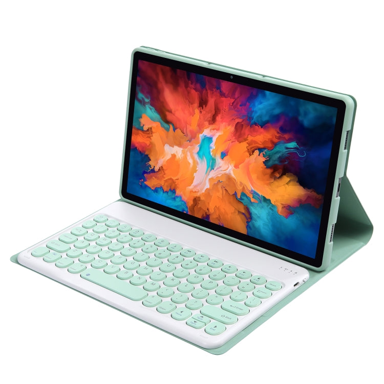 For Lenovo Pad Plus 11 inch TB-J607F / Tab P11 11 inch TB-J606F / Pad 11 inch YAM12 Lambskin Texture Detachable Round Keycap Bluetooth Keyboard Leather Tablet Case with Holder(Light Green) - Lenovo Keyboard by PMC Jewellery | Online Shopping South Africa | PMC Jewellery