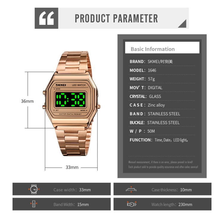 SKMEI 1646 LED Digital Display Luminous Electronic Watch(Black) - free shipping - PMC TechLife - Order now!