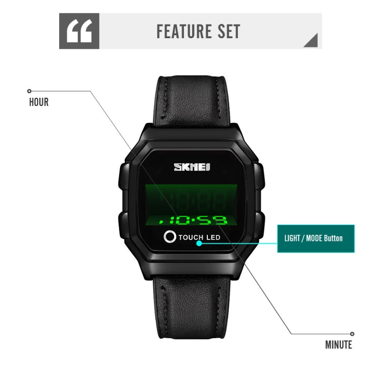 SKMEI 1650 Leather Strap Version LED Digital Display Electronic Watch with Touch Luminous Button(Gold) - free shipping - PMC TechLife - Order now!