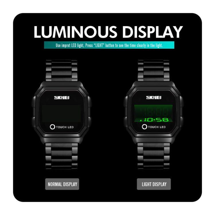 SKMEI 1650 Steel Strap Version LED Digital Display Electronic Watch with Touch Luminous Button(Rose Gold) - free shipping - PMC TechLife - Order now!