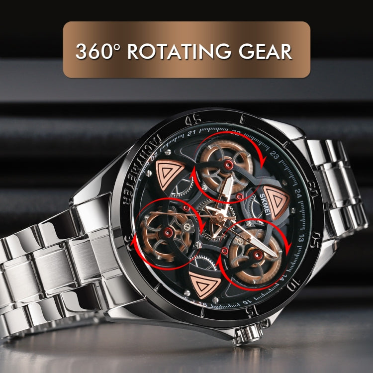 SKMEI 1678 Men Waterproof Quartz Watch with Rotatable Gear Dial(Silver Shell Black Surface) - free shipping - PMC TechLife - Order now!