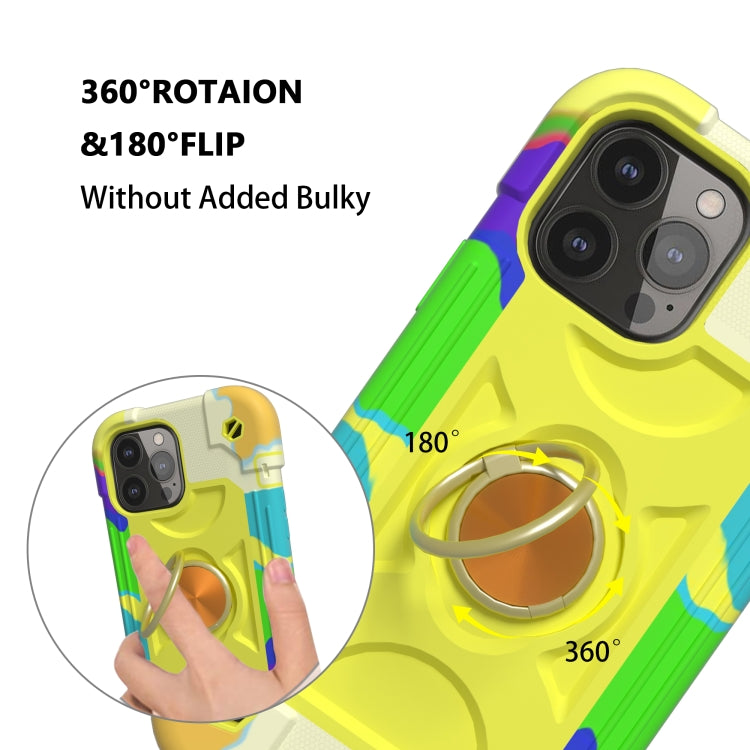 For iPhone 13 Shockproof Silicone + PC Protective Case with Dual-Ring Holder(Colorful Yellow Green) - iPhone 13 Cases by PMC Jewellery | Online Shopping South Africa | PMC Jewellery | Buy Now Pay Later Mobicred