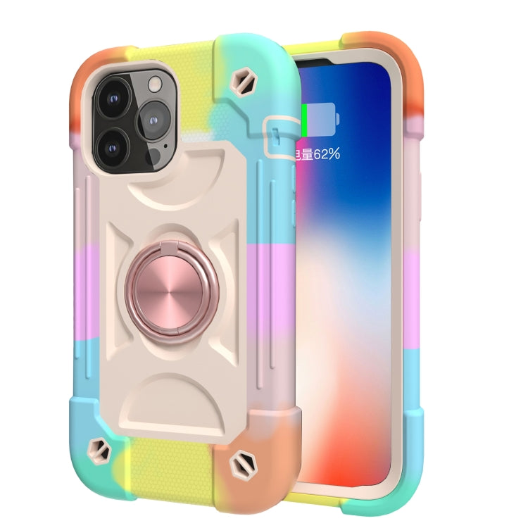 For iPhone 13 Shockproof Silicone + PC Protective Case with Dual-Ring Holder(Colorful Rose Gold) - iPhone 13 Cases by PMC Jewellery | Online Shopping South Africa | PMC Jewellery | Buy Now Pay Later Mobicred