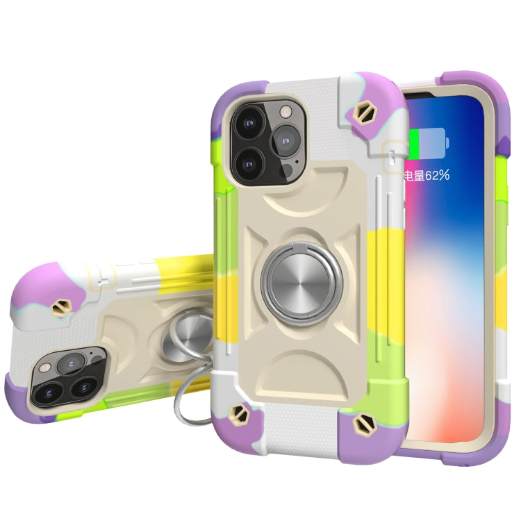 For iPhone 13 Shockproof Silicone + PC Protective Case with Dual-Ring Holder(Colorful Beige) - iPhone 13 Cases by PMC Jewellery | Online Shopping South Africa | PMC Jewellery | Buy Now Pay Later Mobicred