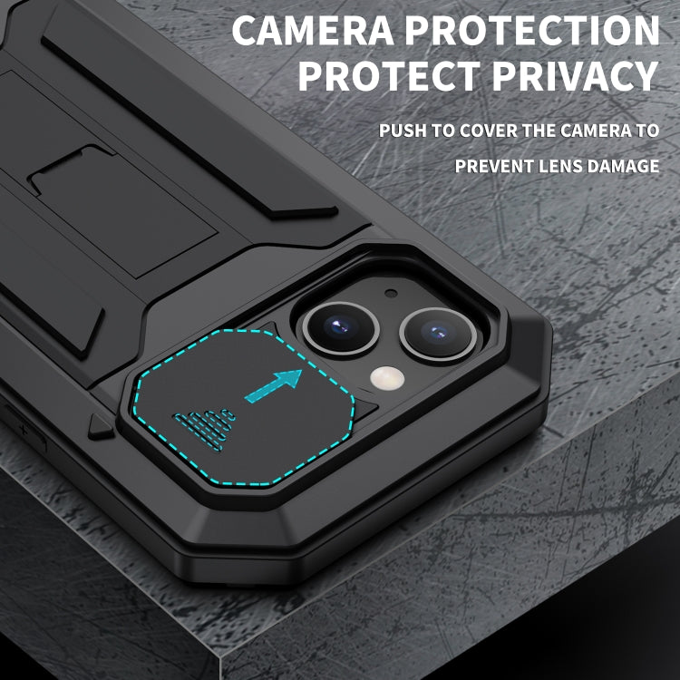 For iPhone 13 mini R-JUST Sliding Camera Shockproof Life Waterproof Dust-proof Metal + Silicone Protective Case with Holder (Black) - free shipping - PMC TechLife - Order now!