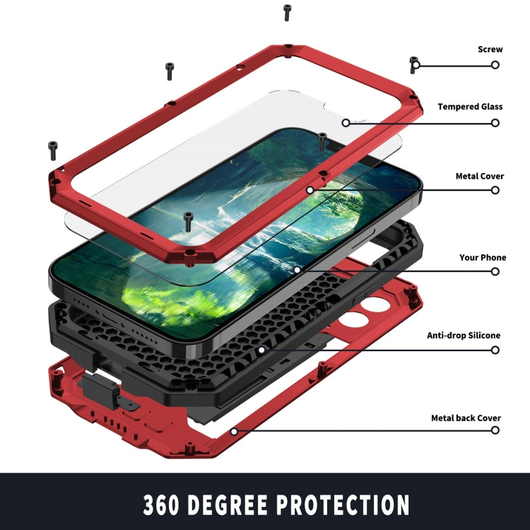 For iPhone 13 R-JUST Sliding Camera Shockproof Life Waterproof Dust-proof Metal + Silicone Protective Case with Holder(Red) - iPhone 13 Cases by R-JUST | Online Shopping South Africa | PMC Jewellery | Buy Now Pay Later Mobicred